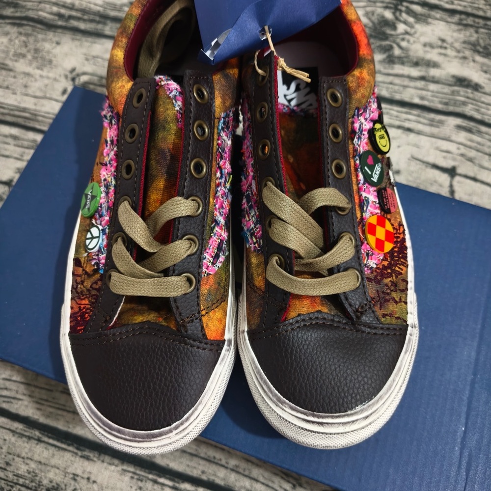 Vans Women's Multicolor Tie-Dye Canvas Sneakers with Brown Toe Caps - Picture 9 of 13